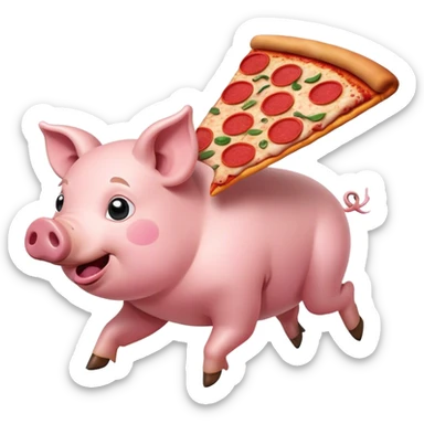Pig flying delivering a pizza sticker