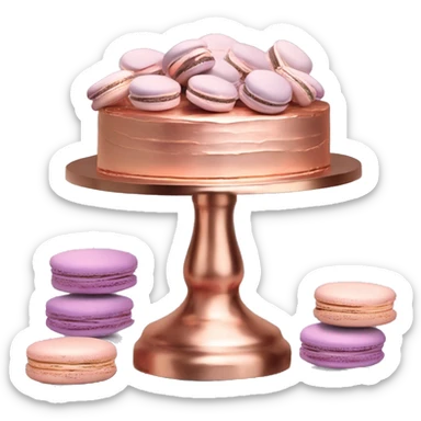 Realistic isolated rose gold layered cake stand with lavender and rose gold macaroons on the stand. sticker