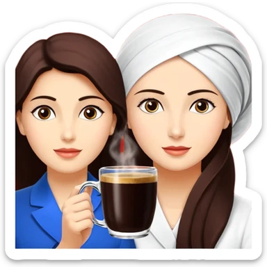 Uzun koyu kahverengi dalgalı saçlı, çenesinde beni olan ve yüzünde biraz çiller olan, iri koyu kahverengi bol kirpikli gözlü sevimli bir yüzü katlı kesim bir saçı olan kadın yap yanına da kilolu tamamen kahverengi bir kedi yap sticker