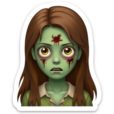 zombie girl with long brown hair greenish skin iOS emoji style sticker