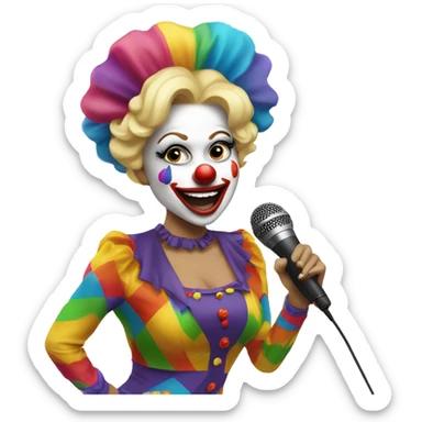 Espresso/blonde woman, dressed as a clown also dancing provocatively with a mic sticker