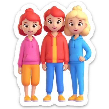 Two smiling cartoon-style characters standing close together, one slightly taller, cheerful expressions, matching clothes or colors, white background, emoji style sticker