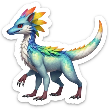 Colorful Fruity Iridescent Warm-colored Tropical Exotic Vernid-Sergal-Trico-Silvally-Nargacuga-fusion-hybrid-animal-creature, full body sticker