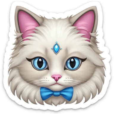 Neva masquerade cat, very fluffy, gray and white, blue eyes and pink nose sticker