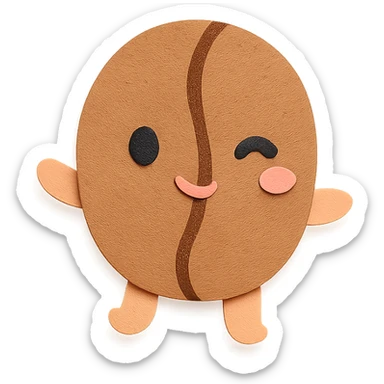chibi coffee bean character, full body, winking, tiny arms, soft pastel colors sticker