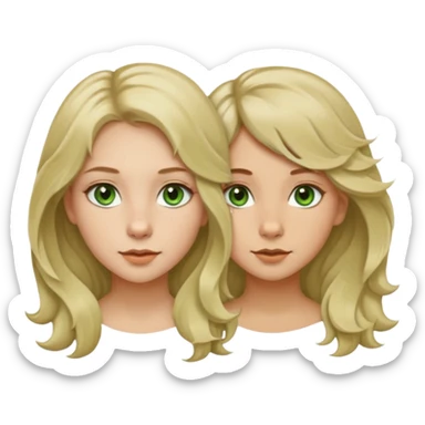 two girls. 1# girl: blonde long hair a bit wavy, green eyes, small button nose, very pale skin.  2# girl: short brown hair (wolfcut), brown eyes but a little green in them, very small button nose. sticker
