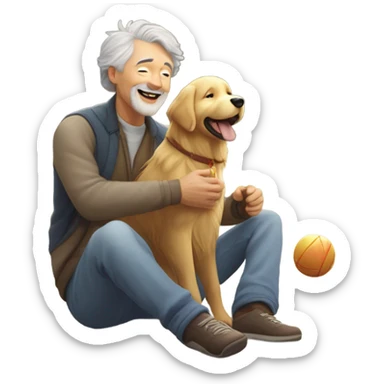 old man playing with dog sticker