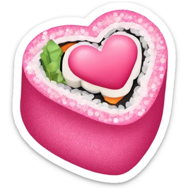 Pink heart shaped sushi roll with glitter  sticker