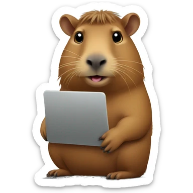 Capybara works at his laptop sticker