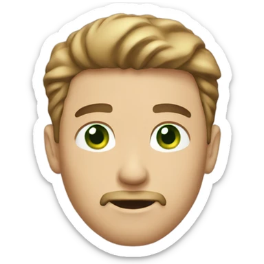 A guy with light brown hair green eyes and a goatee sticker