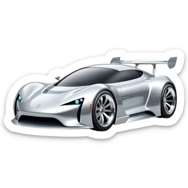 A low-profile futuristic car emoji made of polished silver chrome, wide body stance, smooth aerodynamic shape, glossy metallic surface, soft reflections, luxury swag aesthetic, minimal details, iOS emoji style, centered on clean white background, studio lighting sticker