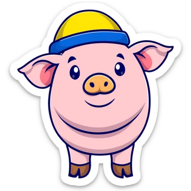 pig body with President Zelensky's face wearing a yellow and blue hat sticker