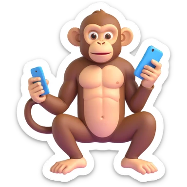 muscle monkey playing cellphone sticker