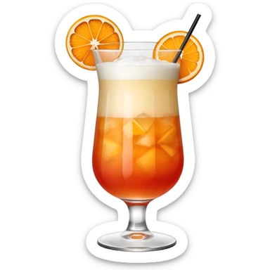 A tall glass filled with a frothy orange-red Garibaldi cocktail, topped with an orange wedge. sticker