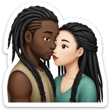 Half bold Asian girl kissing black guy with dreads sticker
