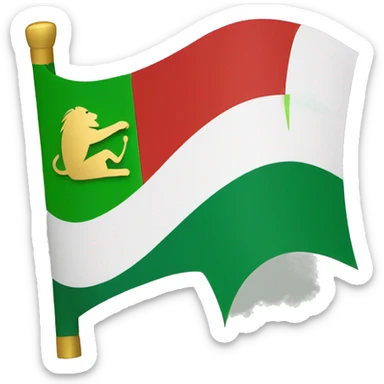 a flag split into three parts horizontally, green on top, white in the middle, red on the bottom, with a small gold symbol in the middle of a lion, facing to the left but head turned to look forward sticker