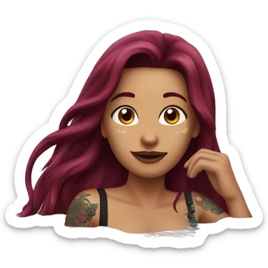 Beautiful tattooed  burgundy long haired woman swimming in a pool sticker