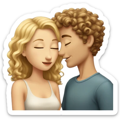 White boy with brown curly hair kissing blond girl, they have close eyes  sticker
