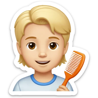 child using a comb on their hair, cheerful and neat sticker