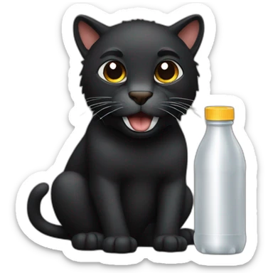 a black big cat with brown eyes holds a bottle cap in his mouth sticker