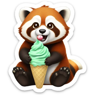 1 chubby extra large realistic Red panda eating mint chocolate chip ice cream  sticker