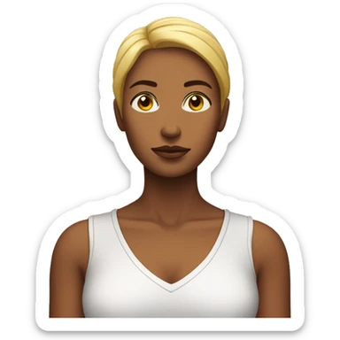 woman with a look of concentration on his face, with eyes closed. The background is bright,  sticker