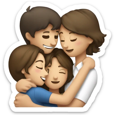 A brunette man and two women hugging caucasian sticker