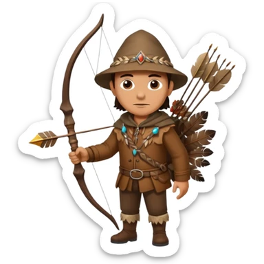 A classic middle-aged hunter, carrying a bow and arrow, dressed in brown clothes, and adorned with decorations made of feathers or bone teeth
 sticker