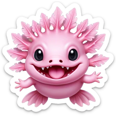 Cinematic Comical Axolotl Portrait Emoji, Head tilted dramatically with an exaggeratedly amused expression, featuring smooth, pale pink skin with ruffled, feathery gills and wide, expressive dark eyes filled with playful disbelief, Simplified yet hilariously expressive features, highly detailed, glowing with a slightly sassy glow, high shine, dramatic yet playful, stylized with an air of cheeky mischief, bright and endearing, soft glowing outline, capturing the essence of a spirited and over-the-top aquatic friend, so meme-worthy it feels like it could side-eye its way into internet fame instantly! sticker