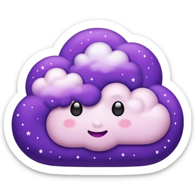 I want a purple cloud that's not like this one ☁️ but has a realistic shape without changing its appearance. The cloud should have a slightly white shaded part and should be starry but still purple/pink. The cloud has to be without face and complete purple. NO FACE sticker