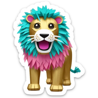 lion made of colourful cyan pink gold piñata paper strips sticker