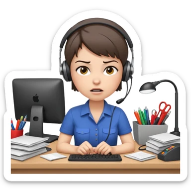 Annoyed/angry worker (female) working at a desk sticker