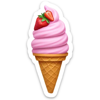 pink ice cream gelato cone with strawberry sticker