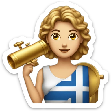 Woman with greek flag and astronomy telescope sticker