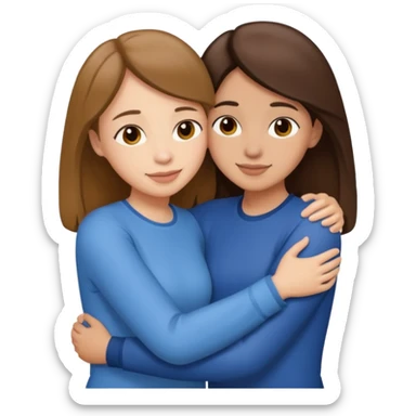 two best friends with brunette hair and light skin, hugging sticker