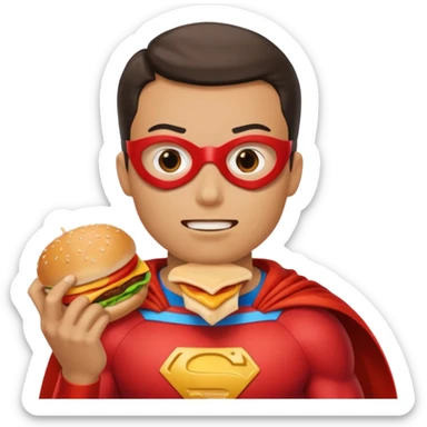 superhero eating hamburger sticker