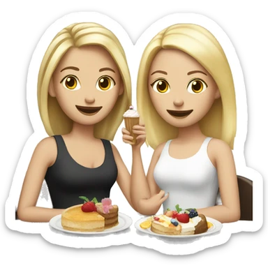 Blonde and brunette, white girls eating birthday brunch   sticker