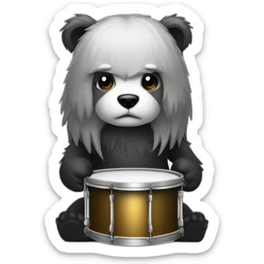 Metal european drummer long black & white hair bear sticker