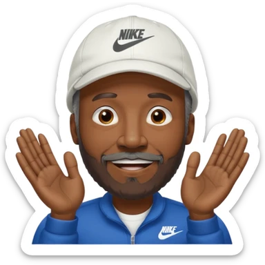 OLDER BLACK MAN WITH LOW CUT BEARD AND A NIKE HAT SAYING WHO CARES?! MOTIONING HANDS  sticker