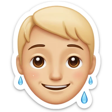 face with a smile but with tears streaming down, hiding sadness behind a happy face sticker