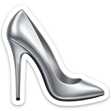 A pair of high heel shoes emoji made of polished silver chrome, elegant sharp silhouette, smooth metallic surface, glossy reflections, luxury sexy vibe, minimalistic iOS emoji style, centered, clean white background sticker