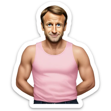 France president macron wearing a pig pink tank top sticker