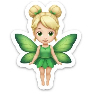 fairy with bun blonde hair, green wings, happy, chibi full body sticker