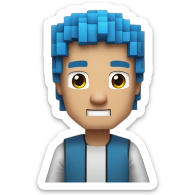 un minecraft garçon avec des cheveux bleus et un t sirt bleu sticker