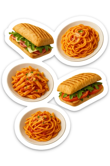 panini e pasta fluttuano in aria  sticker