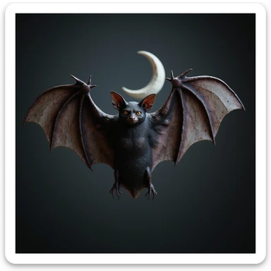 realistic gothic bat, with a crescent moon motif, photorealistic style, no background sticker