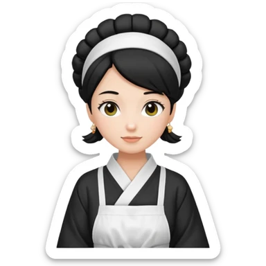 mom with black bun wearing white home kimono and white apron sticker