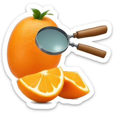 top part of the emoji is the top part of an orange fruit, and the bottom part of the emoji is the lower half of a magnifying glass  sticker
