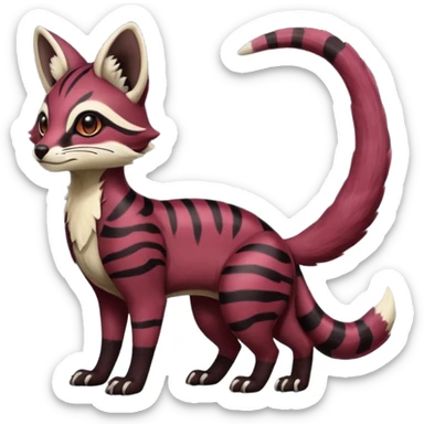Rare realistic dark-burgundy grey black gradients lush tropical exotic cute epic pretty beautiful handsome gorgeous aesthetic colorful vibrant Vernid-Protogen-Primagen-Wickerbeast-Genet-Trico-species-Fakemon-hybrid-creature by LiLaiRa, beautiful intricate markings, full body sticker