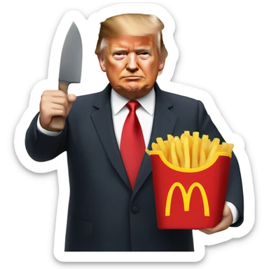 Trump holding McDonald’s French fries and knife in other hand sticker